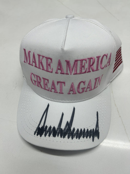 President Donald Trump Autographed Signature MAGA Hat PINK Rare Signed Hat