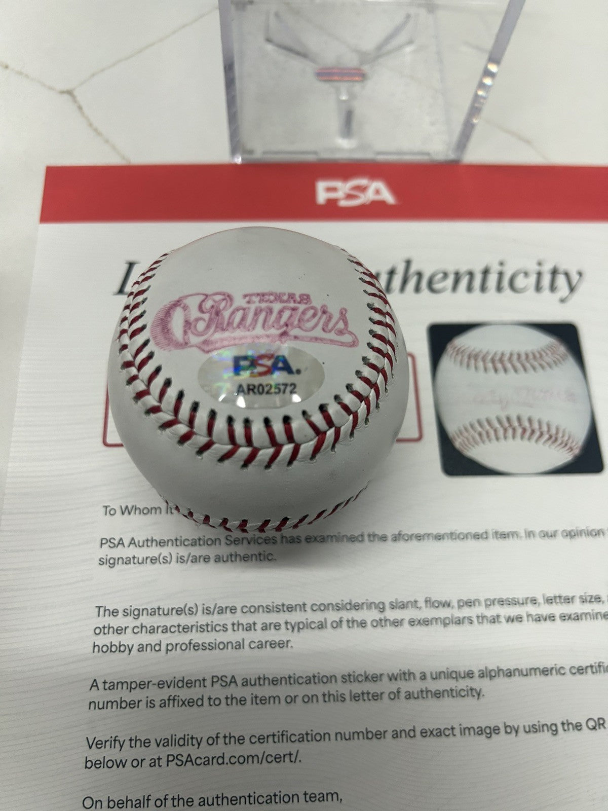 Mickey Mantle Autographed Rangers Baseball Rare Red Ink PSA LOA