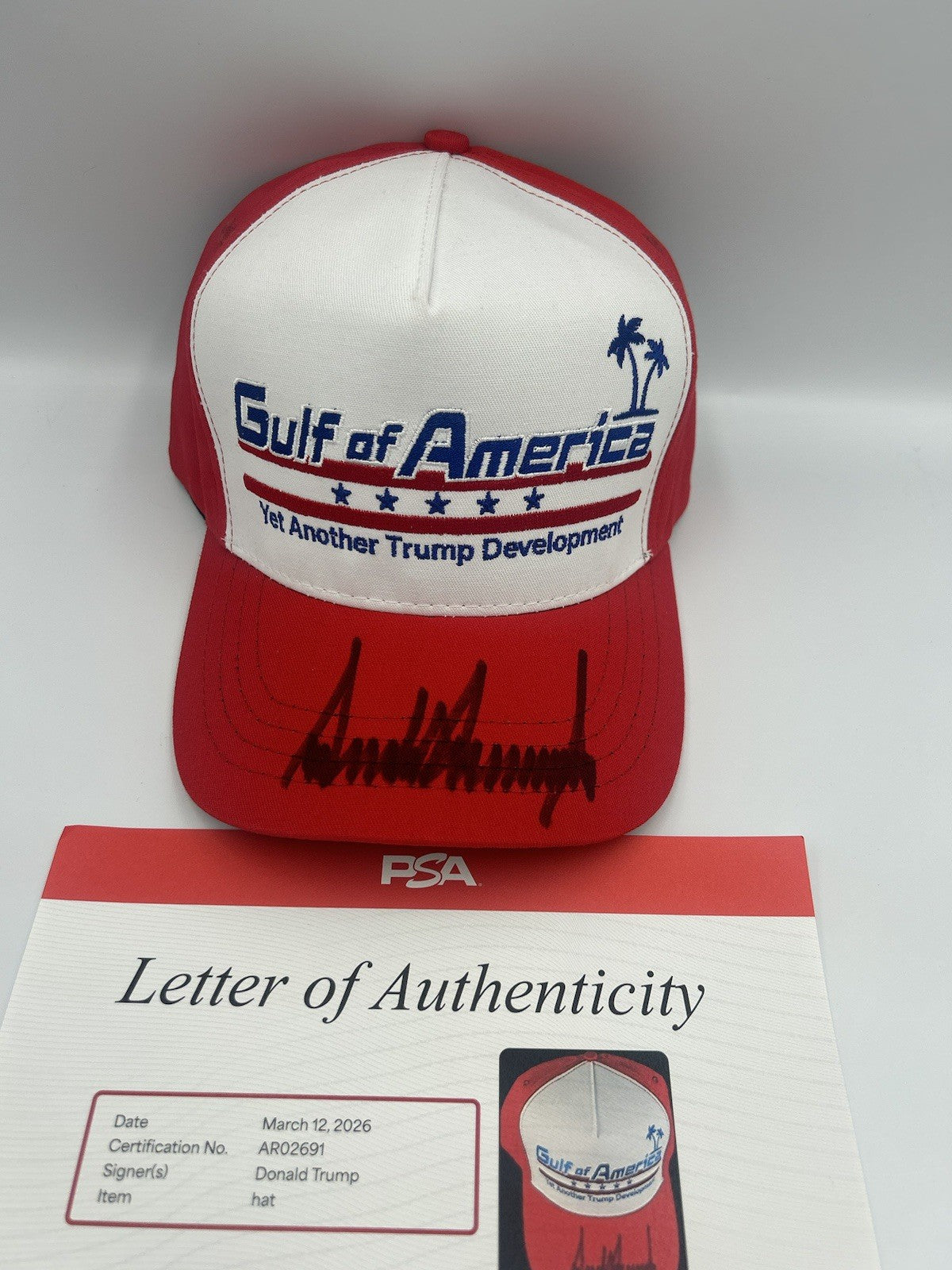 Donald Trump Autographed Signature Gulf Of America Hat Rare Autograph PSA LOA