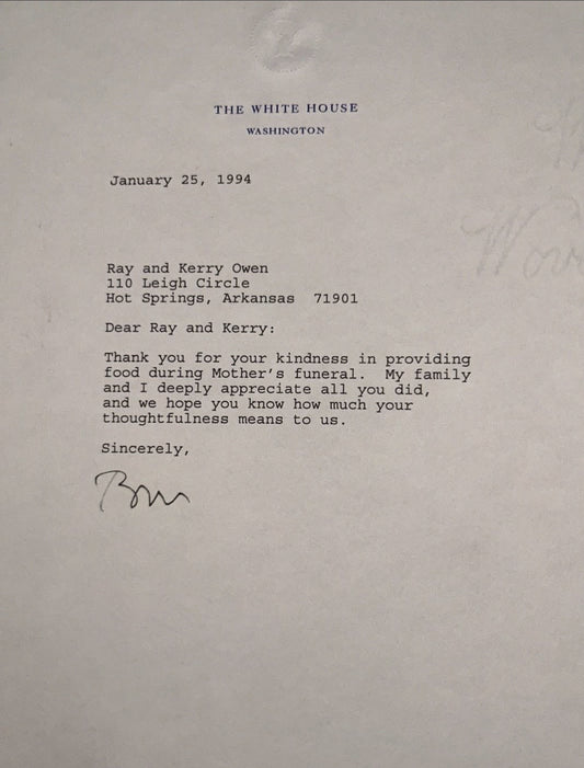WILLIAM J. "BILL" CLINTON - TYPED LETTER SIGNED 01/25/1994