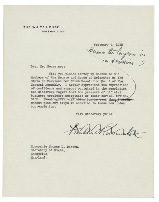 FRANKLIN D. ROOSEVELT - TYPED LETTER SIGNED 02/04/1935