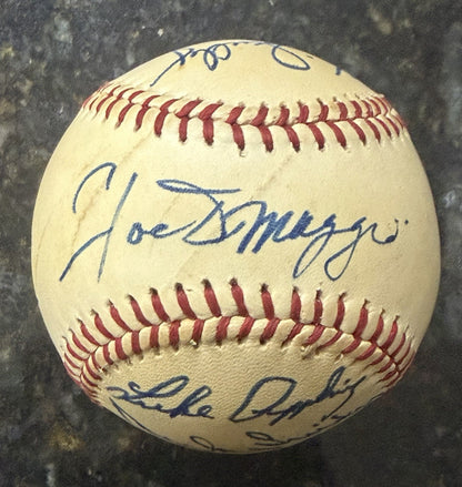 Joe Dimaggio Sandy Koufax Vin Scully +8 HOF Singer Multi Signed Baseball JSA LOA
