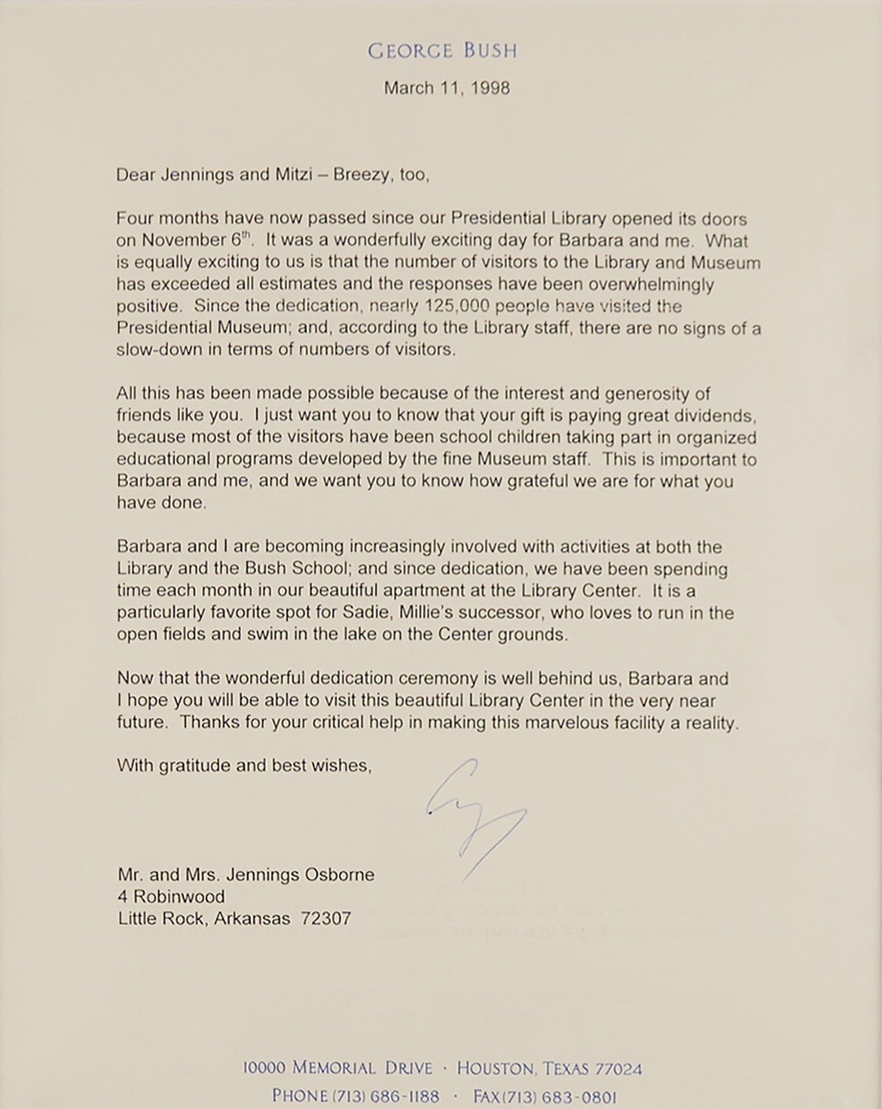 President George H.W. Bush-Signed Letter from 1998 Custom Framed