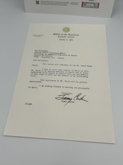 President Jimmy Carter Signed Letter To General Emílio Garrastazu Médici PSA LOA