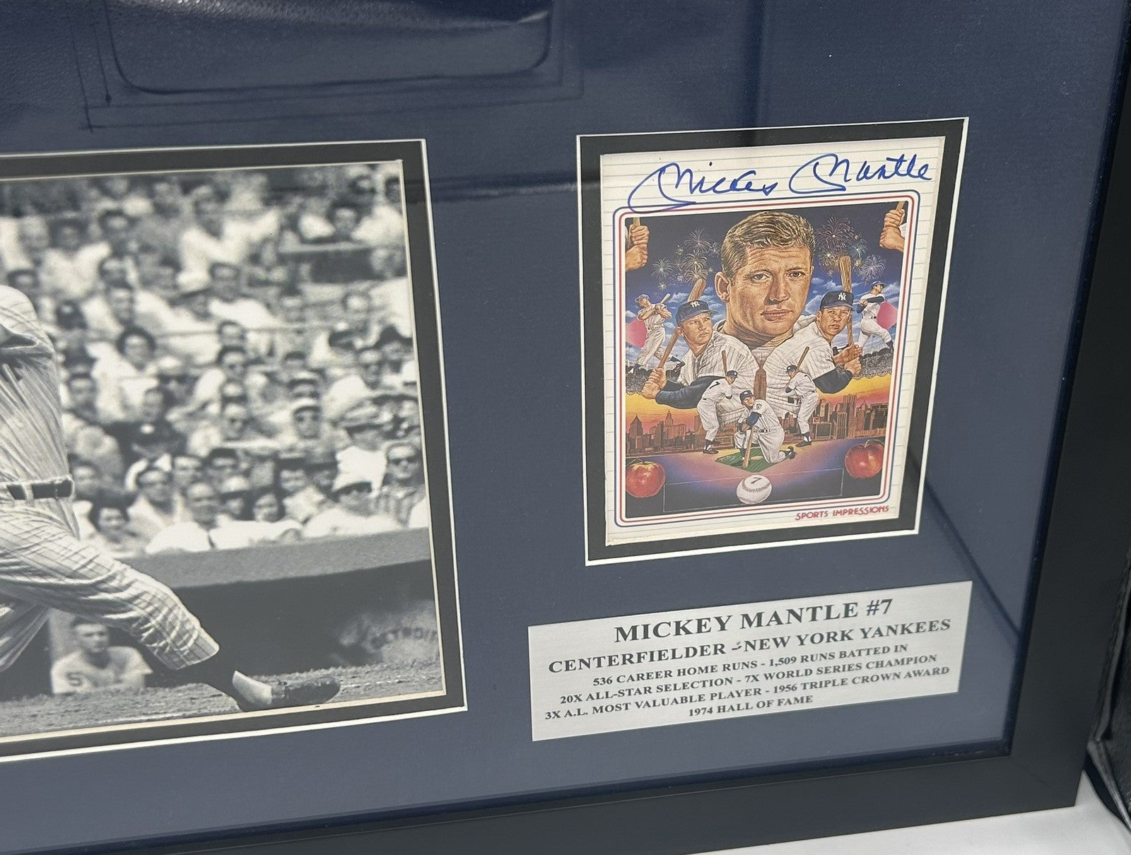 Mickey Mantle HOF New York Yankees Signed Custom Framed Postcard Rare Autograph