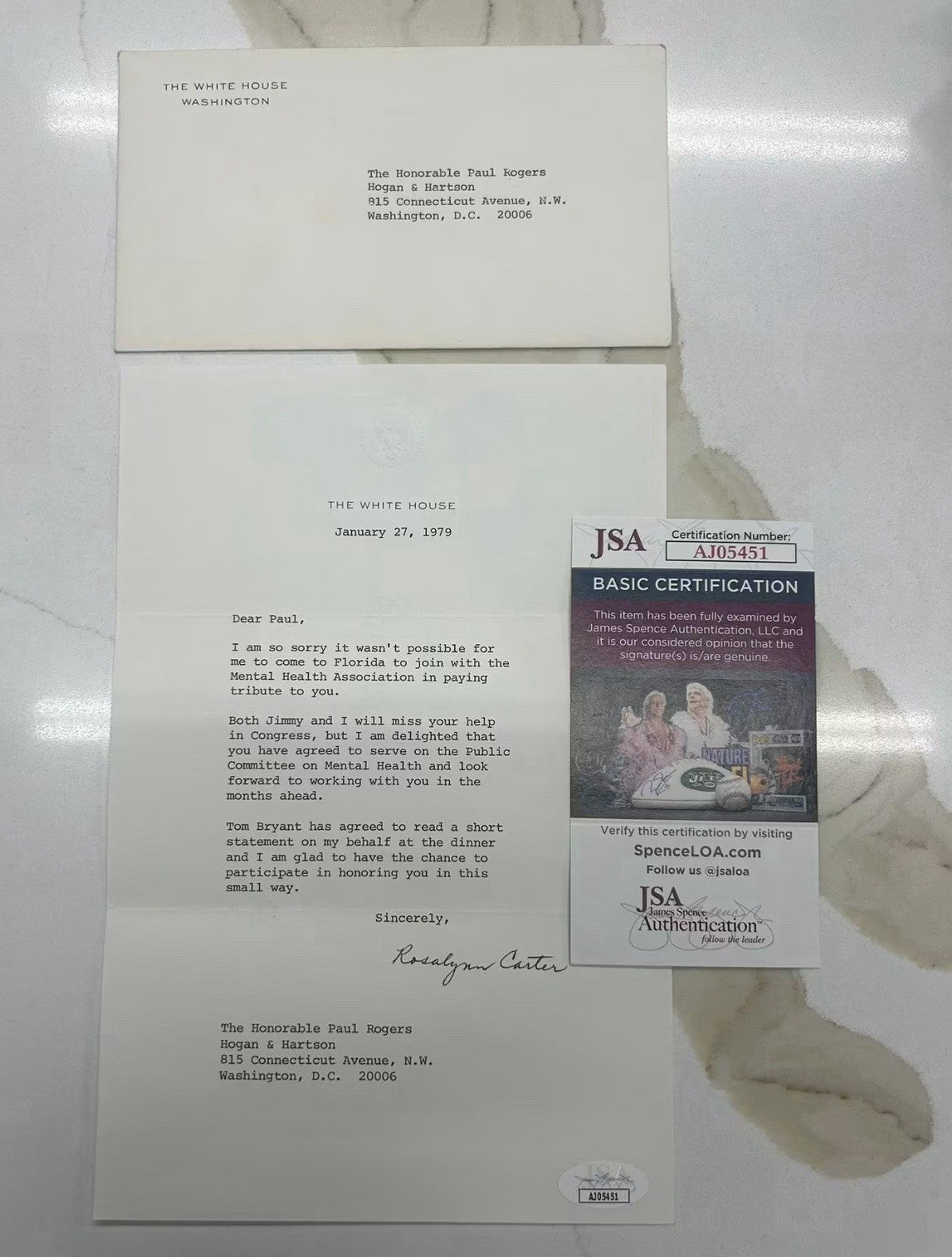 Rosalynn Carter Signed 1979 White House Letter Autographed FLOTUS W/ Envelope