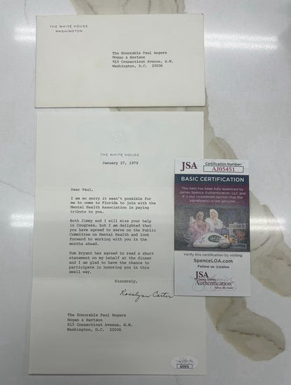 Rosalynn Carter Signed 1979 White House Letter Autographed FLOTUS W/ Envelope