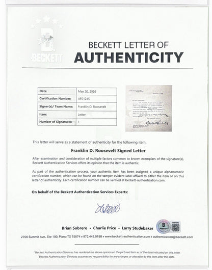FRANKLIN D. ROOSEVELT - TYPED LETTER SIGNED 02/06/1935 BAS COA