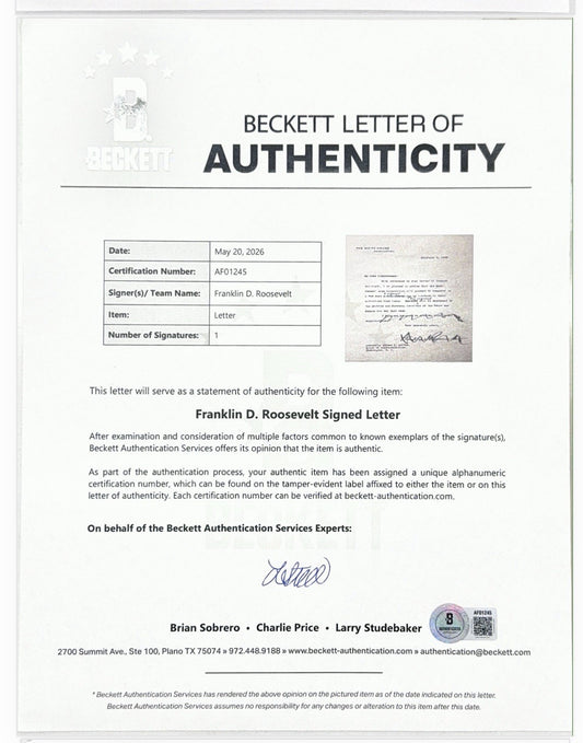 FRANKLIN D. ROOSEVELT - TYPED LETTER SIGNED 02/06/1935 BAS COA