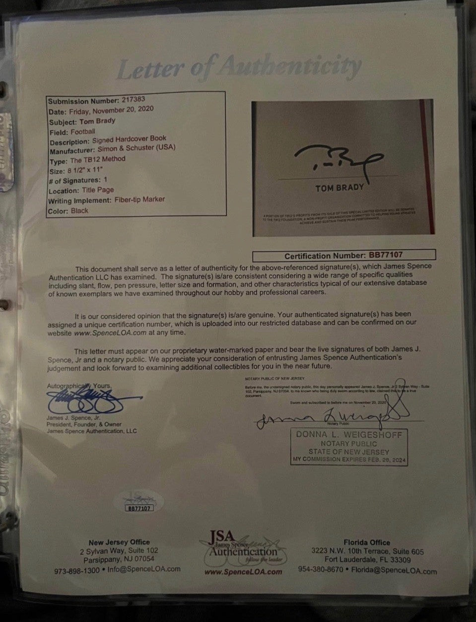 Tom Brady Autographed The TB12 Method Book - JSA LOA