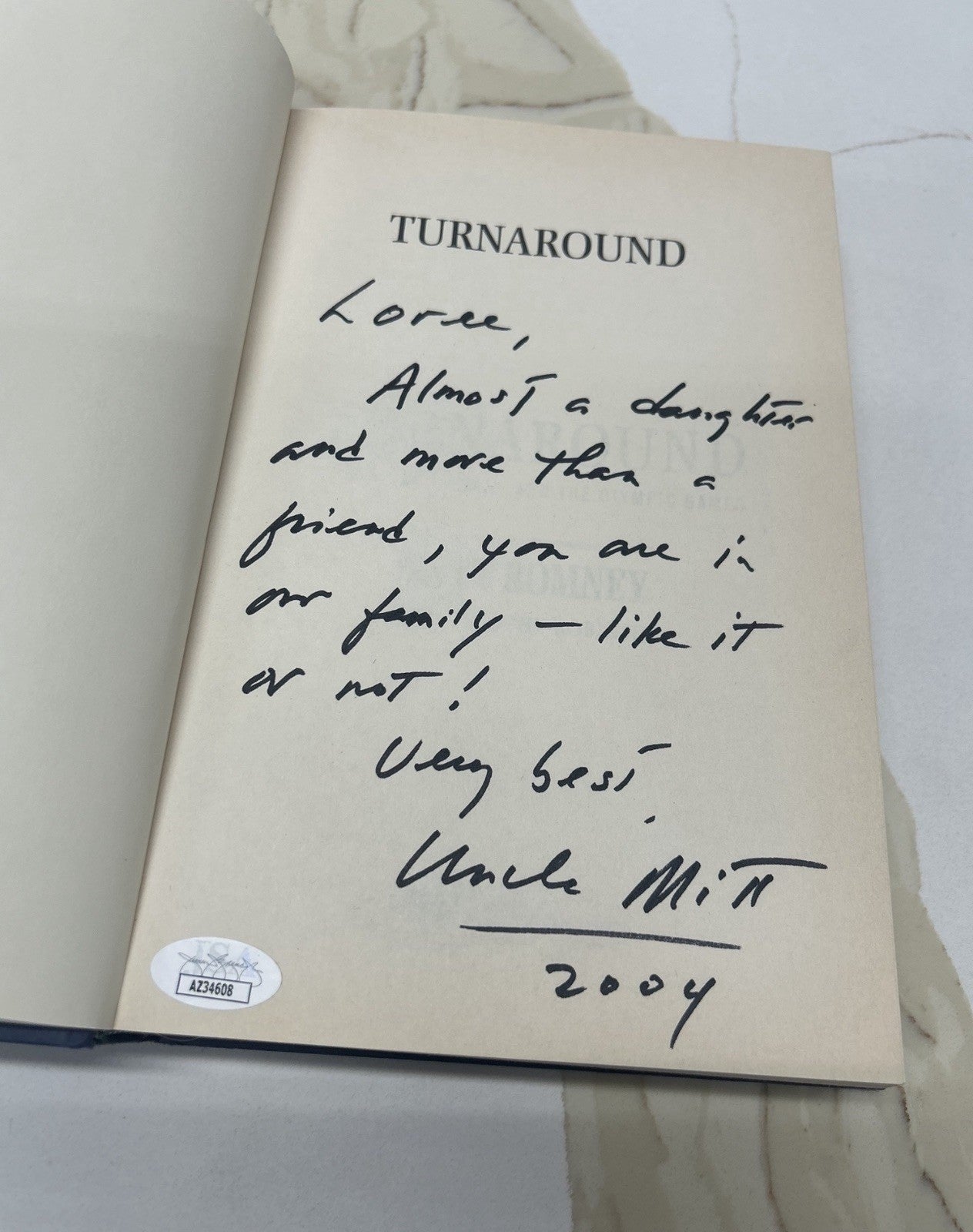 Turnaround: by MITT ROMNEY - SIGNED, Personal Signed “Uncle Mitt” RARE JSA COA