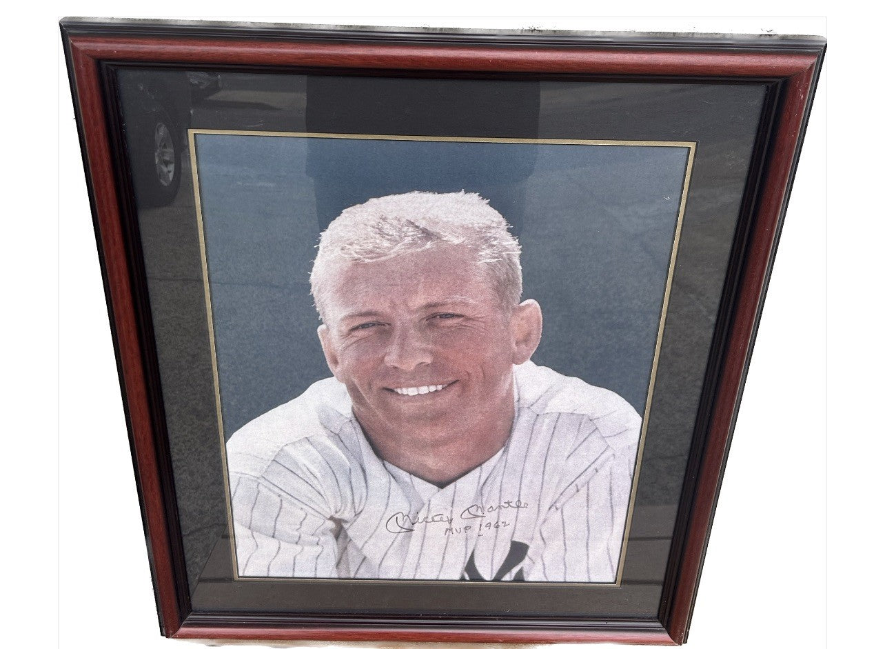 Mickey Mantle Signed 16x20 Photo Rare MVP 1962 Inscription. PSA Authentic Framed