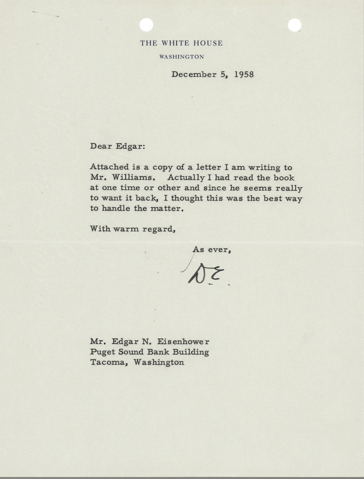 Dwight Eisenhower 1958 Typed Letter Signed - To His Brother - White House