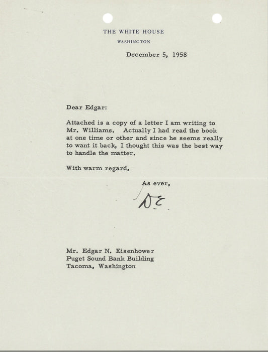 Dwight Eisenhower 1958 Typed Letter Signed - To His Brother - White House
