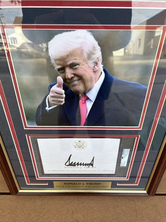 President Donald Trump Signed Autographed Framed Bookplate PSA Encapsulated