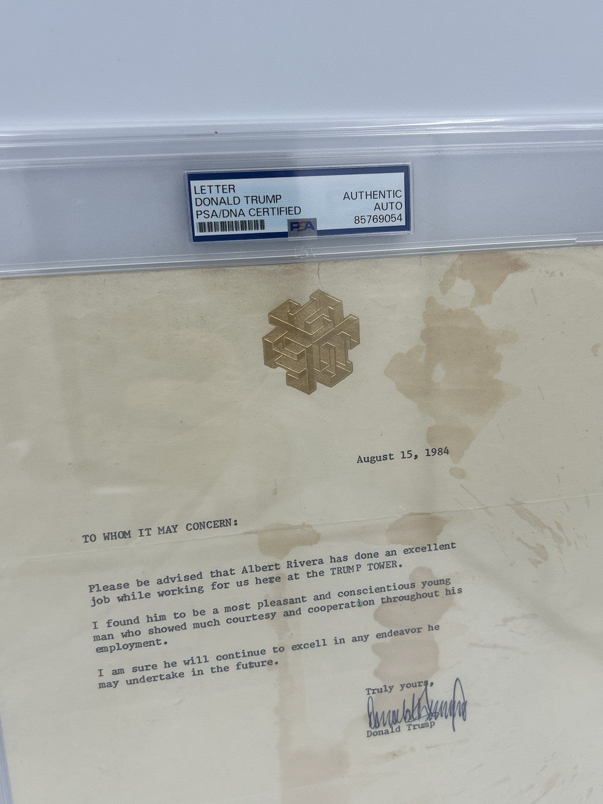 President Donald Trump Signed 1984 Letter of Recommendation Trump Organization