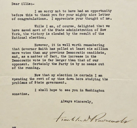 Franklin D Roosevelt Signed Letter TLS Al Smith Election Content Full Signature