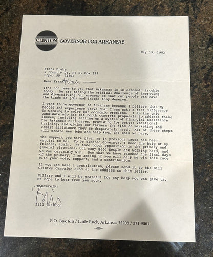 WILLIAM J. "BILL" CLINTON - TYPED LETTER SIGNED 05/19/1982 Governor For Arkansas