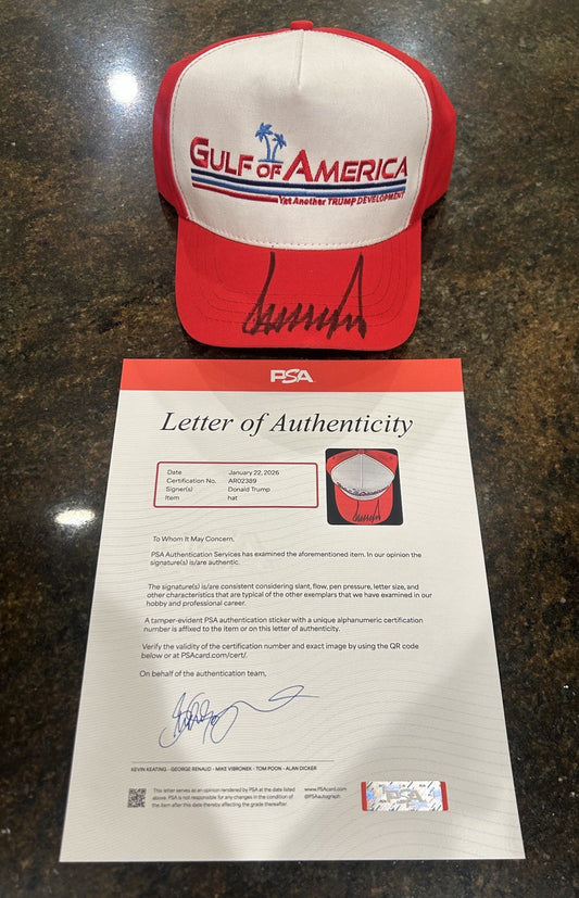 DONALD TRUMP SIGNED AUTOGRAPHED “GULF OF AMERICA” RARE HAT PSA LOA