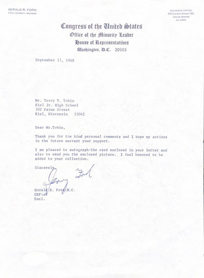 Gerald Ford Signed 1968 Letter Rare Format Early Ford Congressman JSA COA