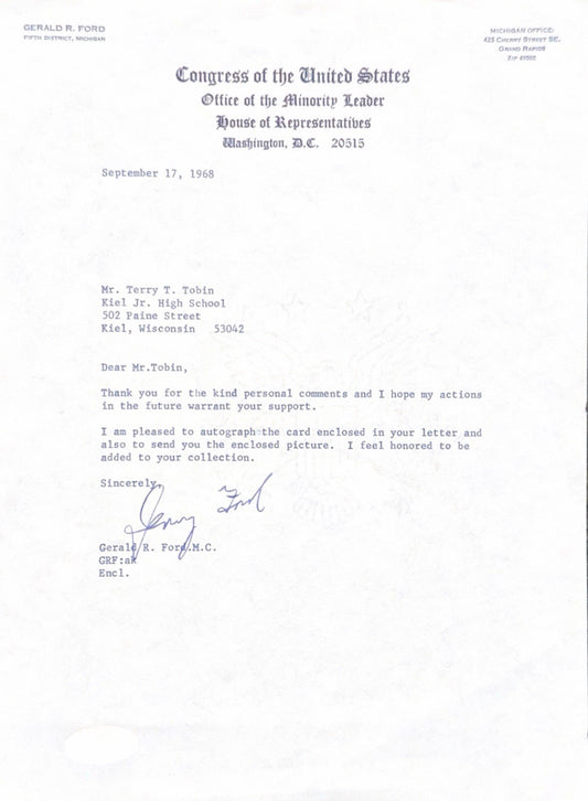Gerald Ford Signed 1968 Letter Rare Format Early Ford Congressman JSA COA