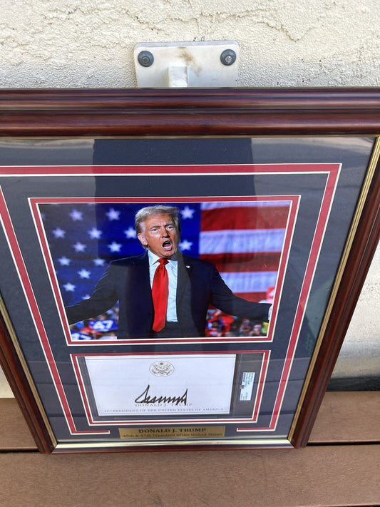 President Donald Trump Signed Autographed Framed Bookplate PSA Encapsulated