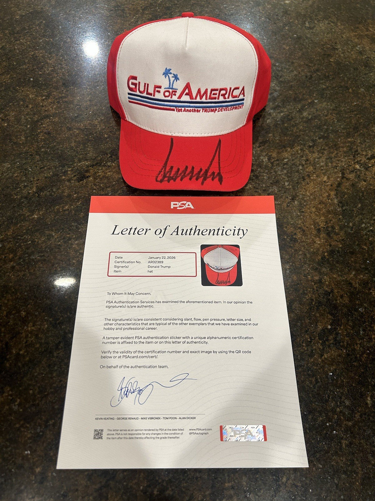 Donald Trump Autographed Signature Gulf Of America Hat PSA Authenticated LOA