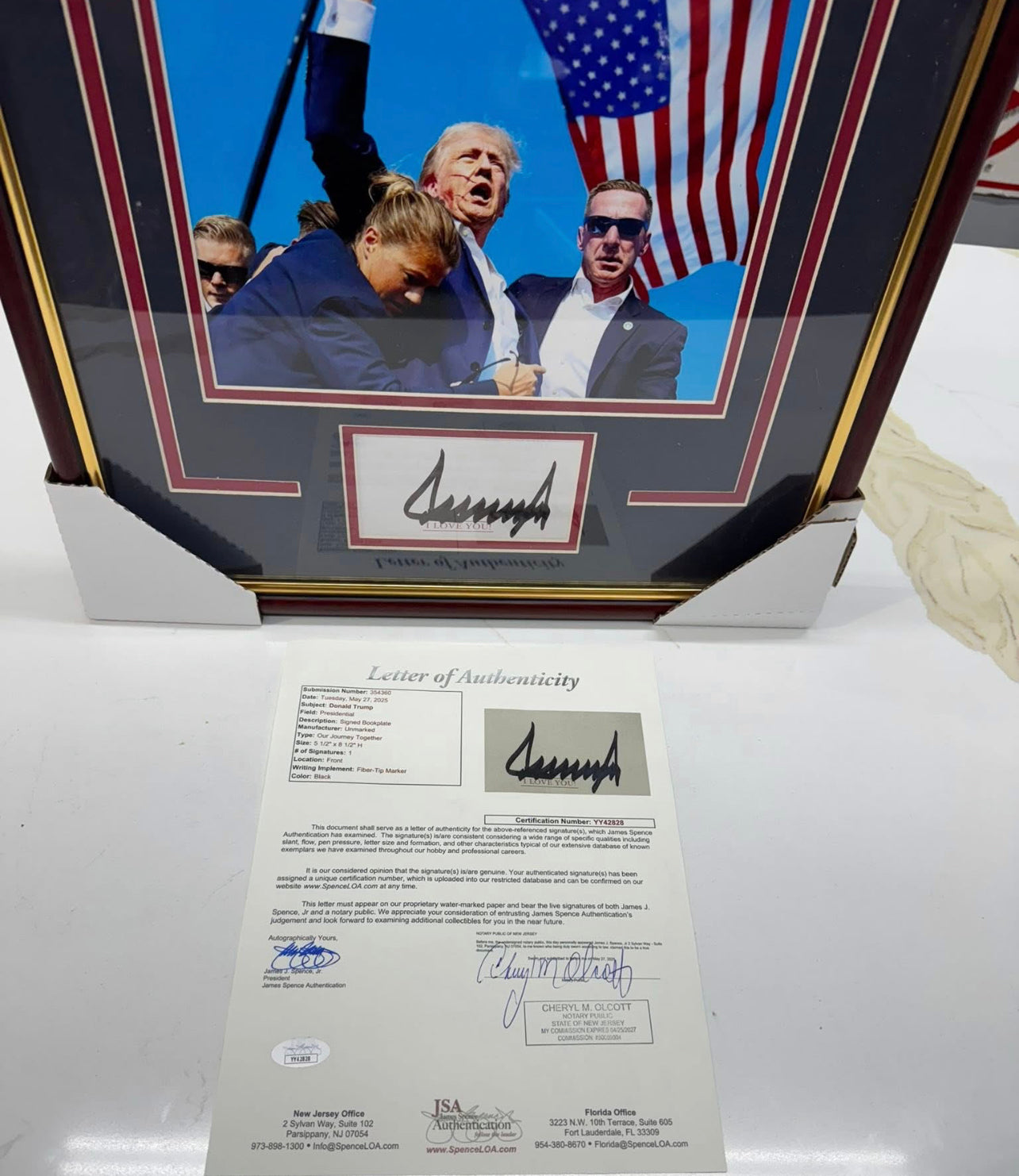 Donald Trump Framed Autographed Assassination Attempt Presidential Photo JSA LOA