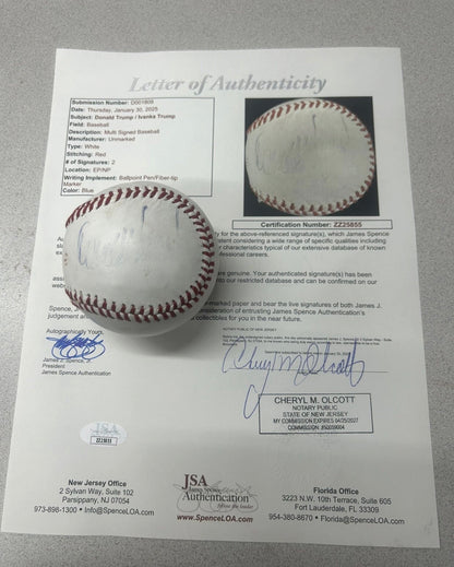 President Donald Trump & Ivana Trump Signed Baseball JSA LOA Certified