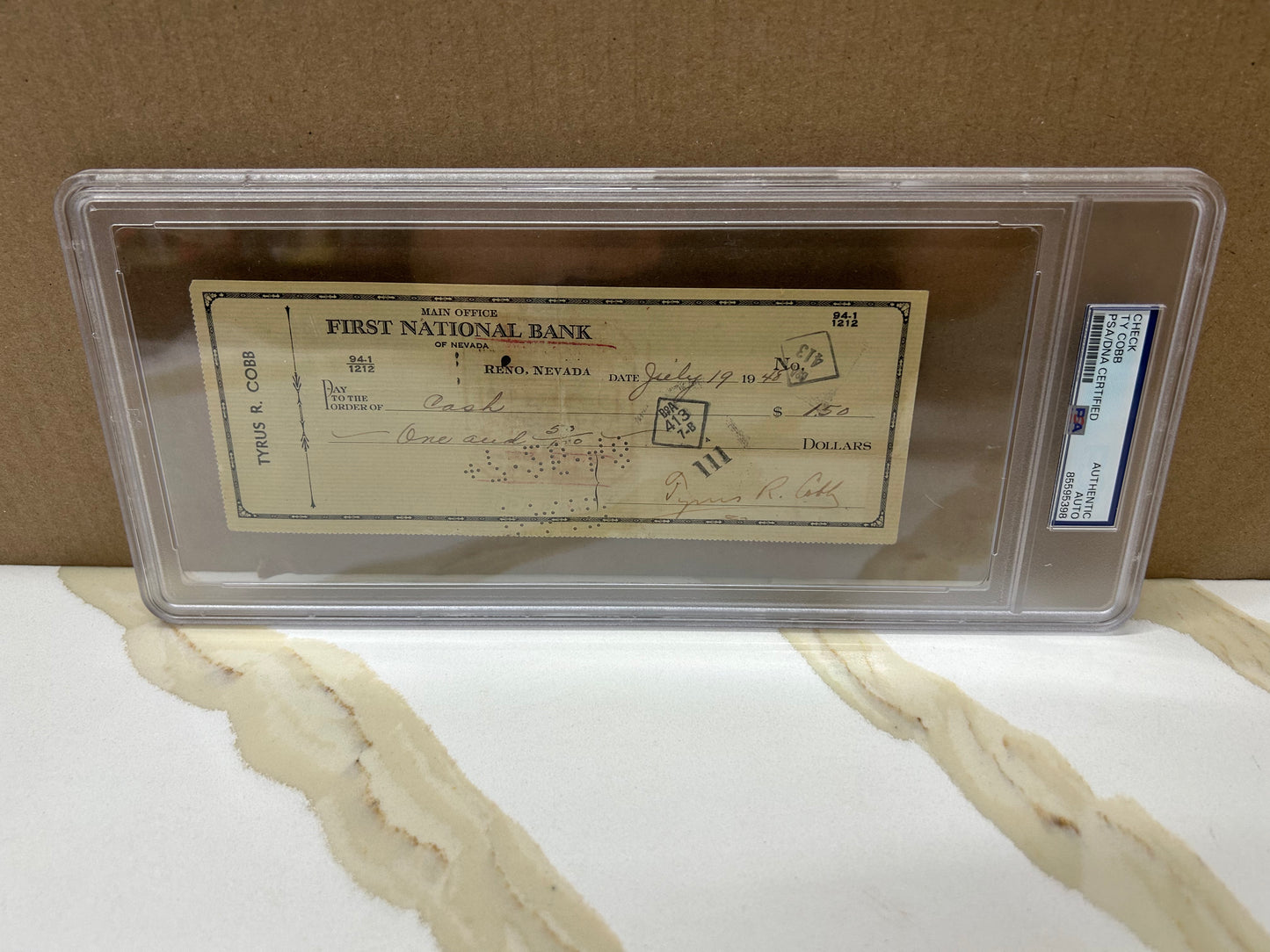 Ty Cobb Signed Check PSA Slab