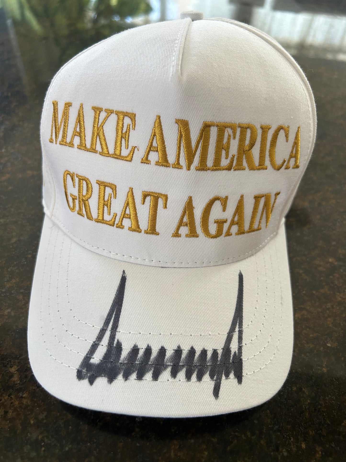 Donald Trump Signed White Gold MAGA Hat PSA COA