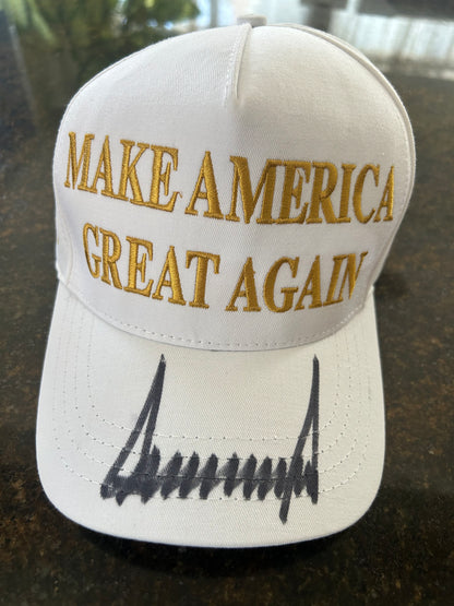 Donald Trump Signed White Gold MAGA Hat PSA COA